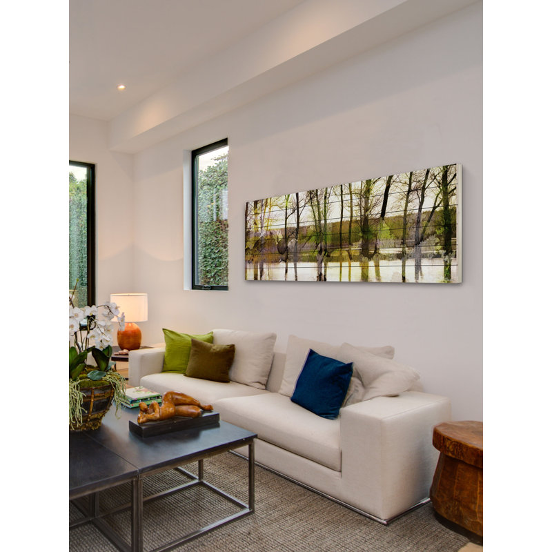 "Arbres du lac" par Parvez Taj, reproduction d'art sur bois blanc, H 20 po x l 60 po