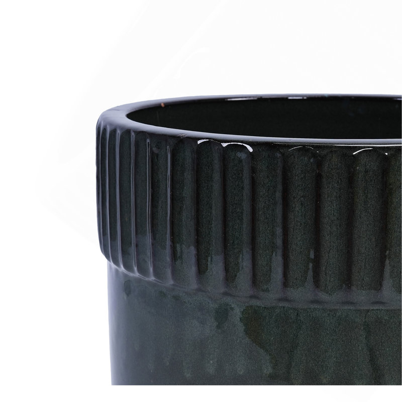 Ensemble de pots à fleurs en céramique fait à la main de 3, 15/14/9 pouces de diamètre, motif à nervures noires, pour les plantes grasses d'intérieur / extérieur sur un rebord de fenêtre et une bibliothèque, argile respirante