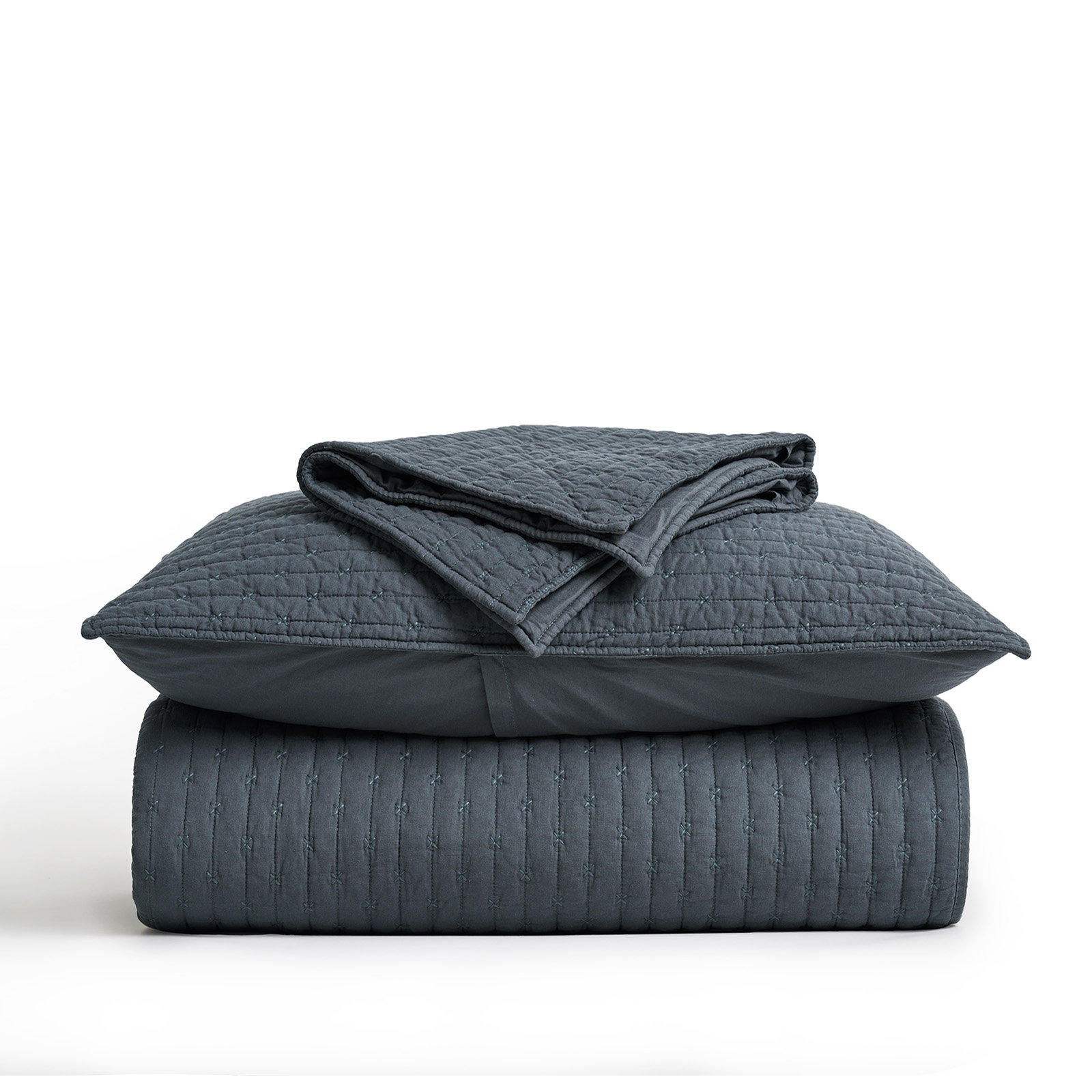 Cross Stitch Cotton Quilt set, King, Midnight Blue