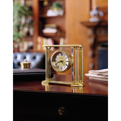 Glam Roman Numeral Mirror Quartz Movement / Crystal Tabletop Clock in Polished Brass