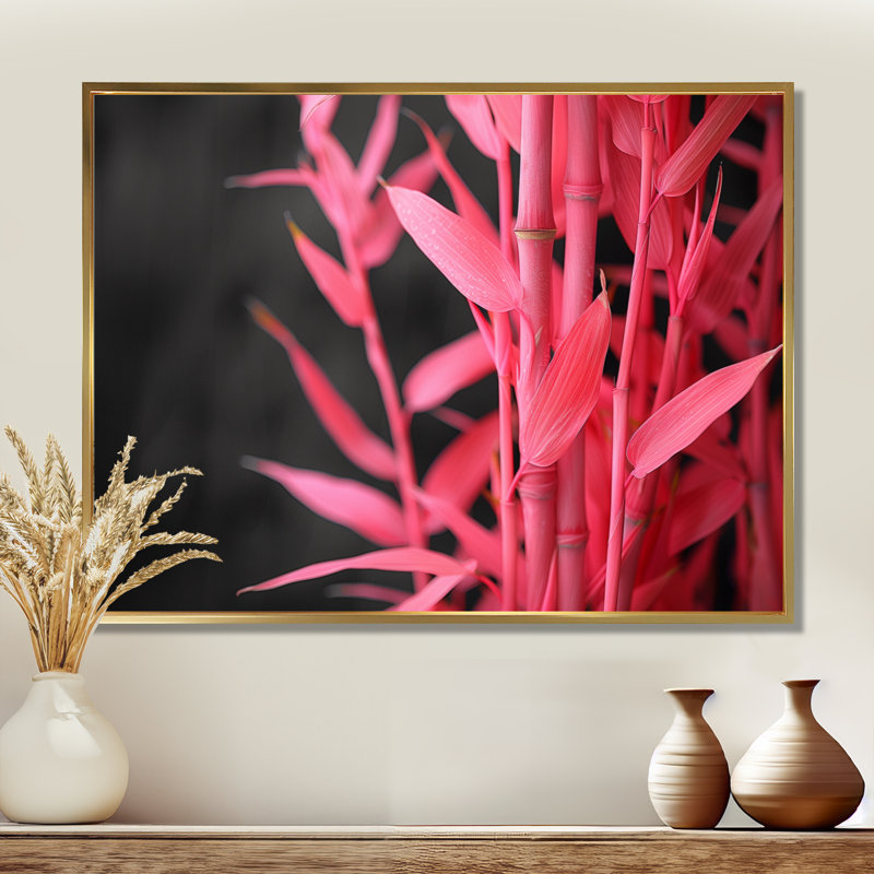 Décoration de jardin en bambou rose et noir I, H 12 po x l 20 po x P 1 po, Cadre flottant doré