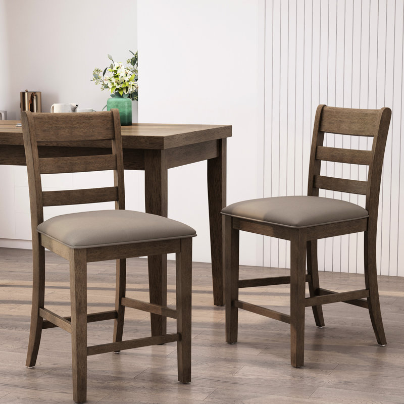 De 2 tabourets rembourrés - Pu brun, structure stable en bois d'hévéa avec dossier, 40,58 po H, 21,98 l, 20,23 po, dossier de dossier, haut, profond, l