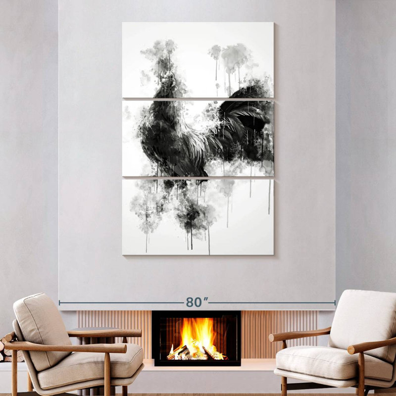 Coq Brampt noir et blanc, H 74 po x l 48 po