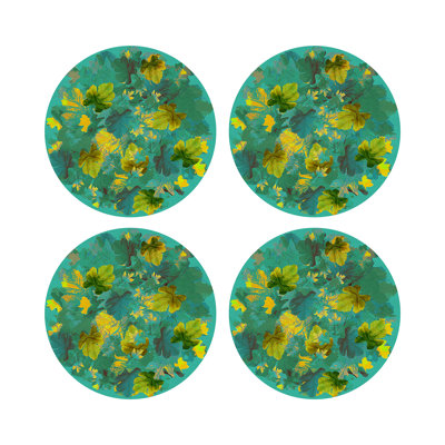 Fallen Leaves Vegan Leather Round Pebble Placemat