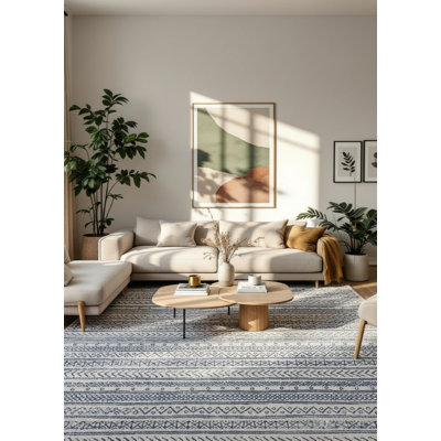 Tapis d'intérieur / bleu Boho de 5 pi x 8 pi (5 pi 3 po x 7 pi 7 po) à motif de branches Boho Azura, tapis contemporain, à poils courts et résistant aux taches
