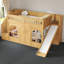 Lit simple mezzanine pour enfants avec glissade, escalier de rangement, garde-robe, portes et fenêtres décoratives, naturel-133338936-133338935