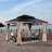 Cedar Wood Patio Gazebo, Double Metal Roof Hardtop Gazebo with curtain and Screen-112324283-112324282
