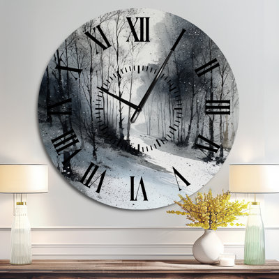 Winter Fog Forest Grey and White Landscape III - Nature Silent Metal Wall Clock