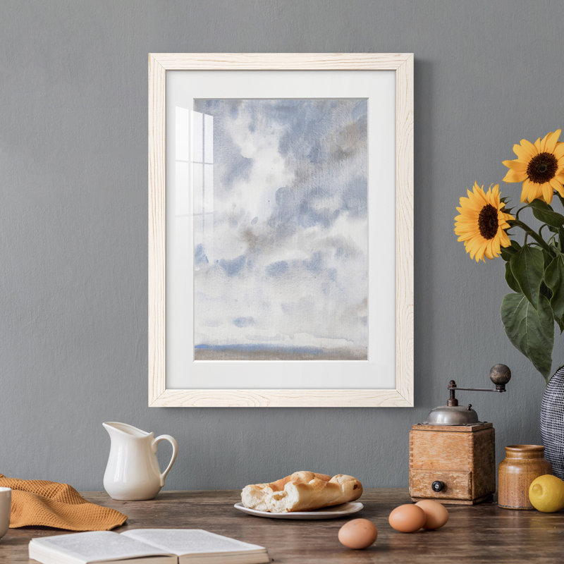 Ciel bleu III - peinture encadrée, H 31,5 po x l 23,5 po x P 1 po, Cadre blanc