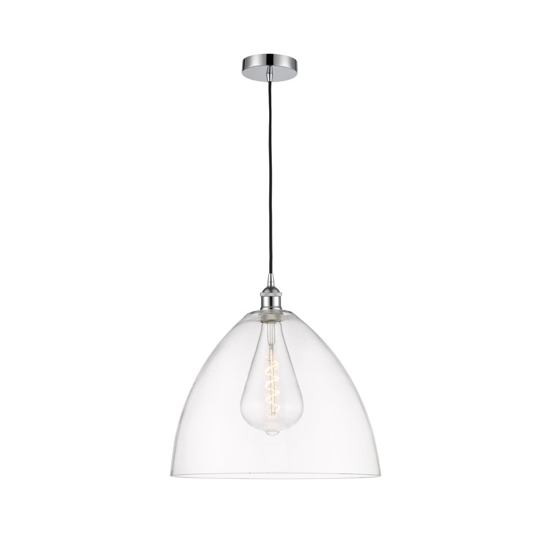 Luminaire suspendu en forme de dôme à 1 lumière Bluford, H 17,75 po x l 16 po x P 16 po, Transparent, Chrome poli