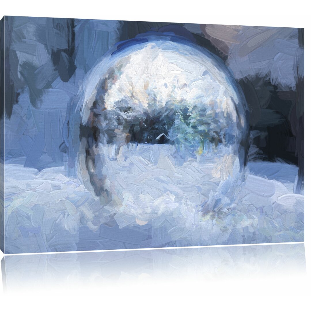 Leinwandbild "Eiskugel in Winterlandschaft", Grafikdruck