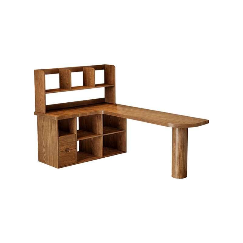 Light-walnut L-Shaped Solid Wood desks, 53.15" H x 62.99" W x 47.24" D, Left Hand Return