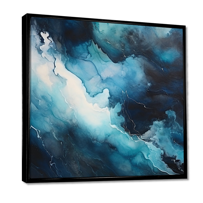 Le cœur de la tempête - art mural abstrait à l'encre liquide, Cadre flottant noir, H 16 po x l 16 po