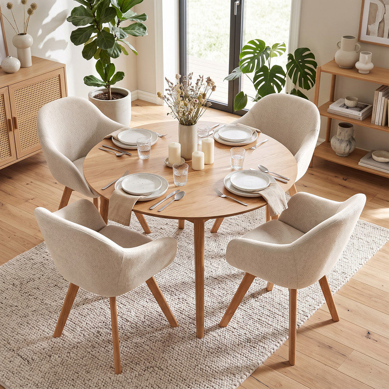 Upholstered Dining Chair, 49cm Seating Height , Beige, 4, Beige