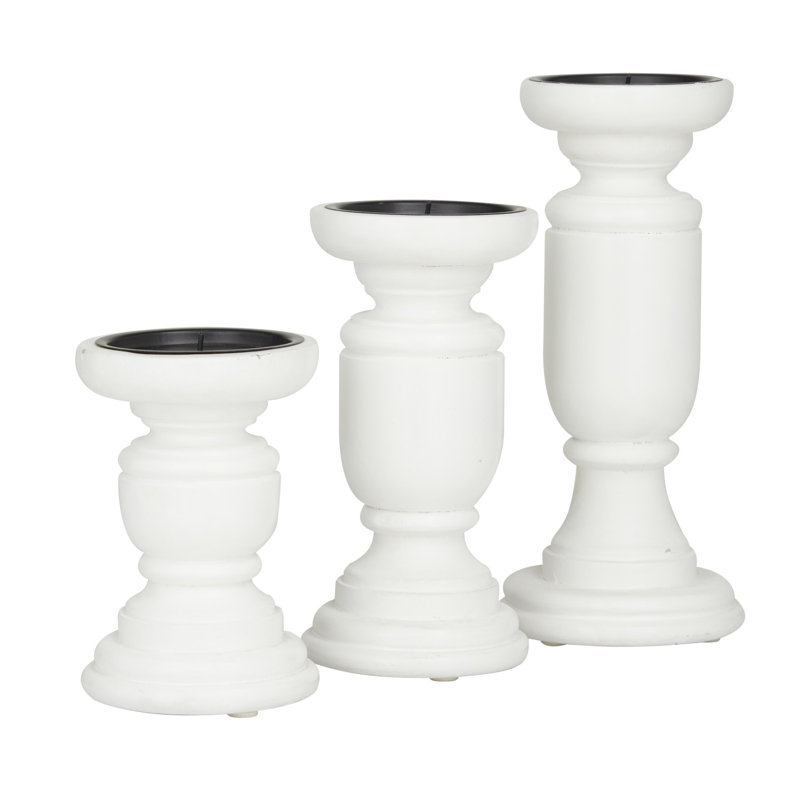 Ensemble de porte-bougie en bois de manguier, H 6 po x l 4,1 po x P 3,9 po, Blanc