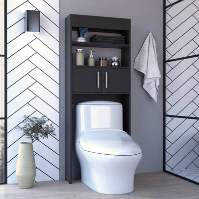 Armoire au-dessus de la toilette 63H ", deux tablettes, double porte, noir