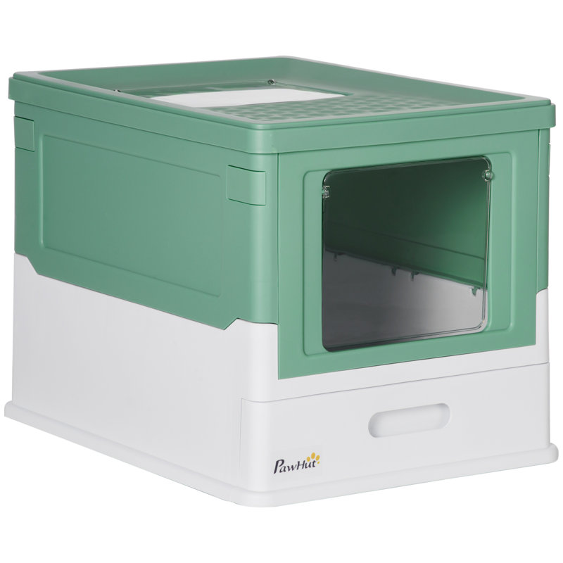 Bac à litière entièrement fermé avec pelle, H 14,5 po x l 18,75 po x P 14 po, Vert menthe