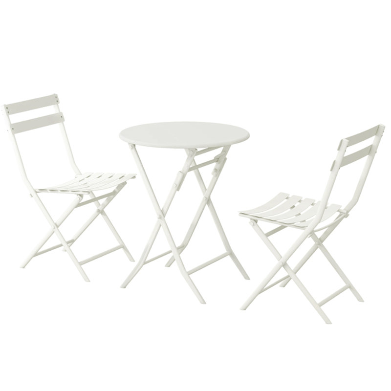 3 Piece Patio Bistro Set Of Foldable Round Table And Chairs, White