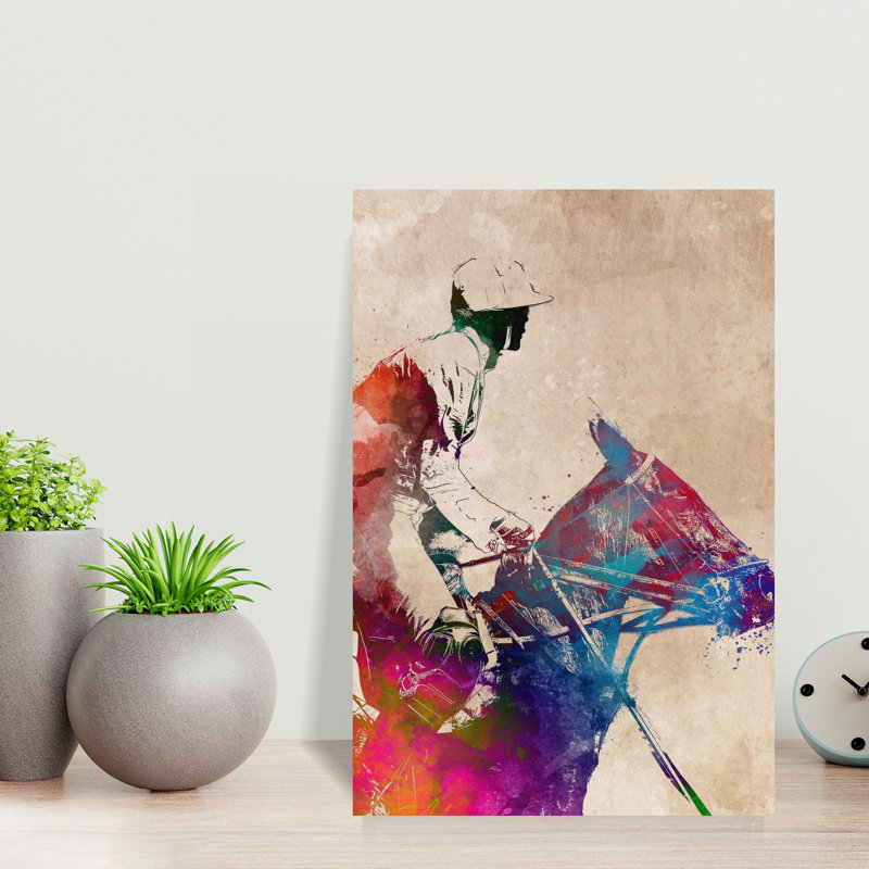 «Vibrant Polo Rider», art mural contemporain, 18" H x 12" W