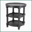 Table basse traditionnelle en bois de rotin noir pour le salon - Conception ronde à 2 tablettes, style flexible-121049407