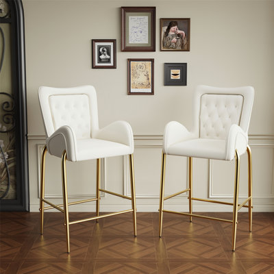 2 tabourets de bar à hauteur de comptoir, fauteuils à hauteur de bar, tabourets en velours avec pieds et repose-pieds dorés