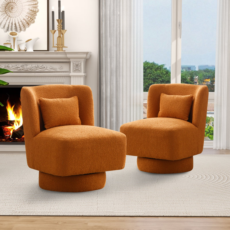 Ollia Upholstered Swivel Slipper Chair, Caramel 100% Polyester