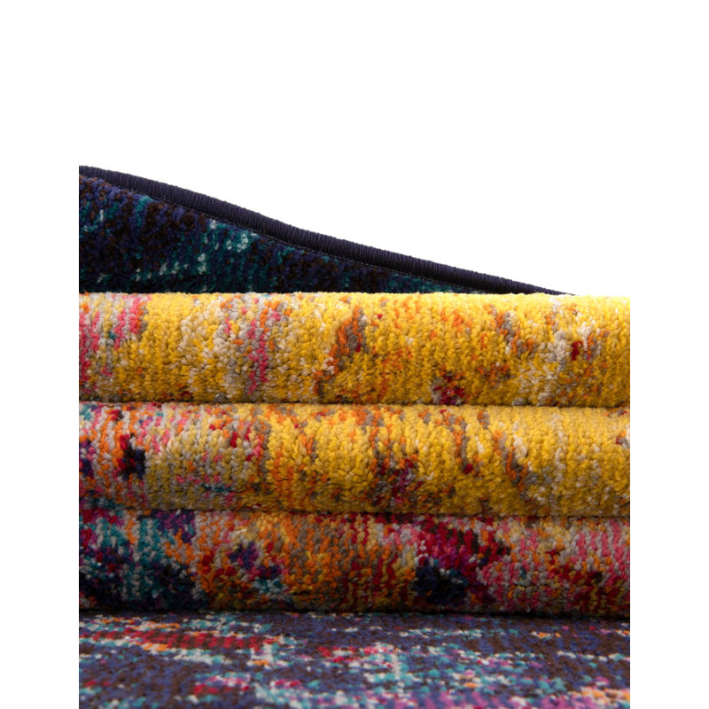Tapis abstrait jaune / mauve Eddins, Tapis de couloir 2 pi 2 po x 6 pi 9 po