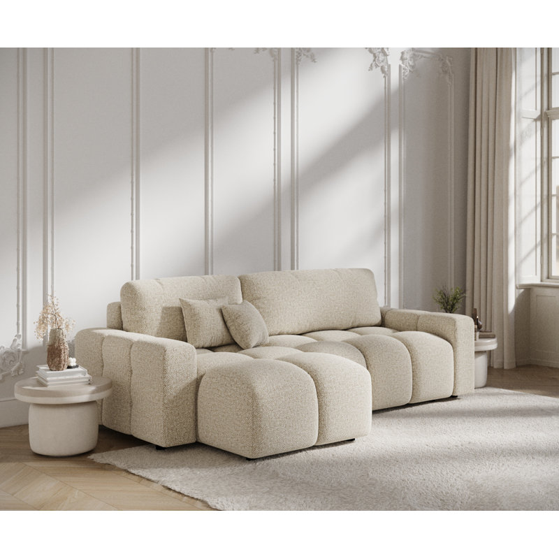 4 Seater Sofa Bed, Beige Boucle