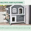 Enclos extérieur pour chat - 2 étages en bois avec plateforme, maison grise à utiliser, porte en bois, porte de secours, toit ouvrant et plateformes de saut