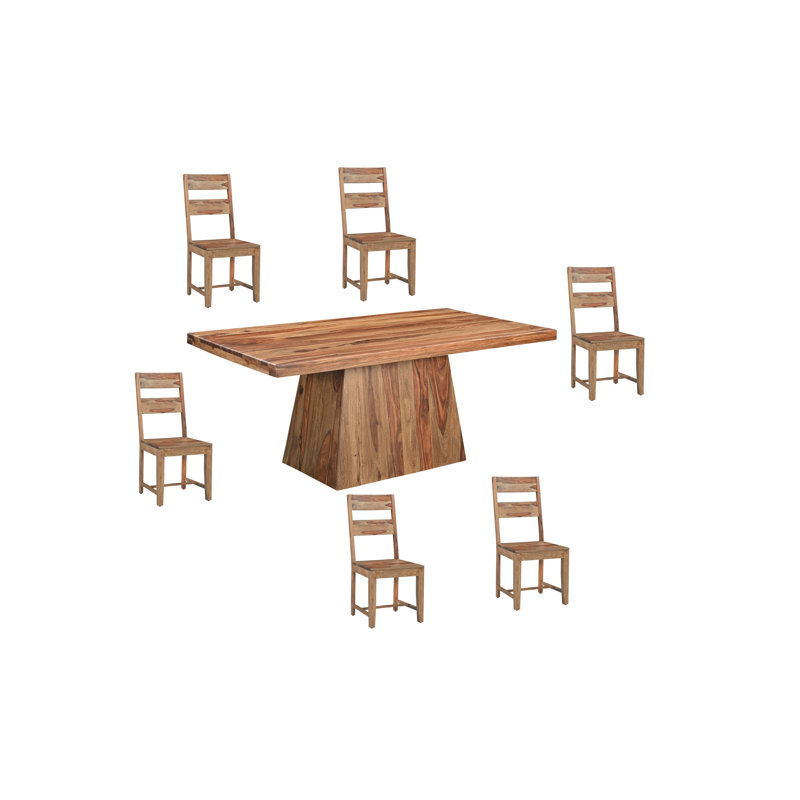 Haleh 6 - Person Solid Wood Top Pedestal Dining Set, Natural