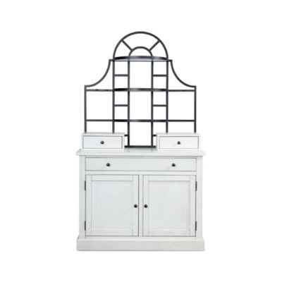 Gela Bakers Rack Base, 3 Drawers W 2 Cabinet Doors, White Wood