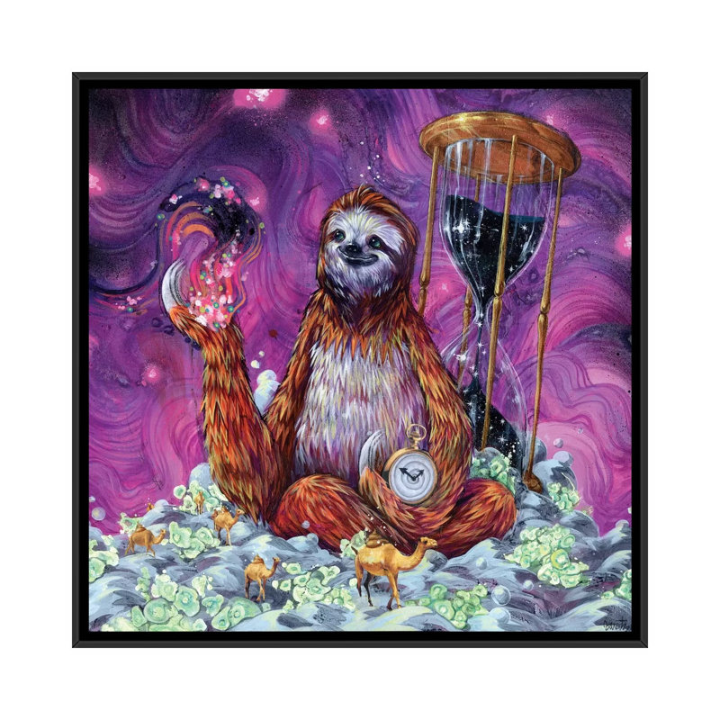 Time Master Sloth, impression sur toile tendue, H 18 po x l 18 po x P 1,5 po, Toile avec cadre noir, Pas de tapis