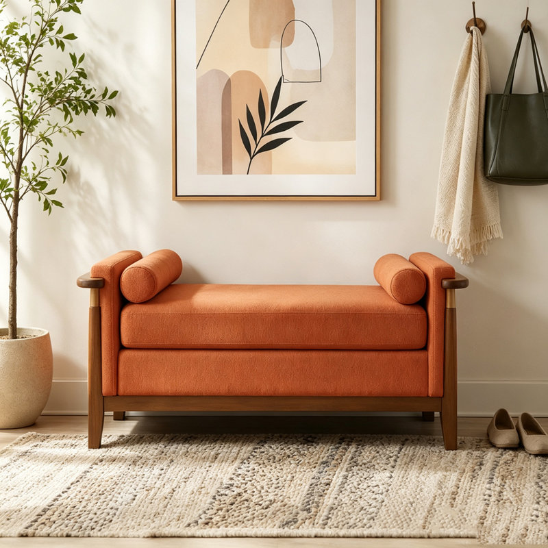 Grand repose-pieds rembourré en tissu avec coussins, Orange
