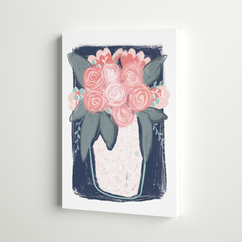 Bouquet de roses roses, reproduction sur toile, H 18 po x l 12 po