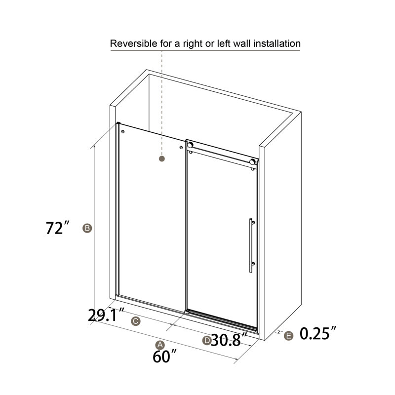 Porte de douche coulissante simple sans cadre, noir 