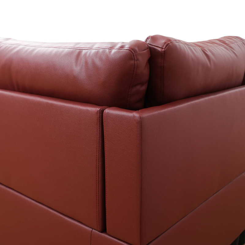 Ensemble de canapé modulaire en cuir 3 pièces avec méridienne et repose-pieds avec rangement Monaco, Right Hand Facing, Red