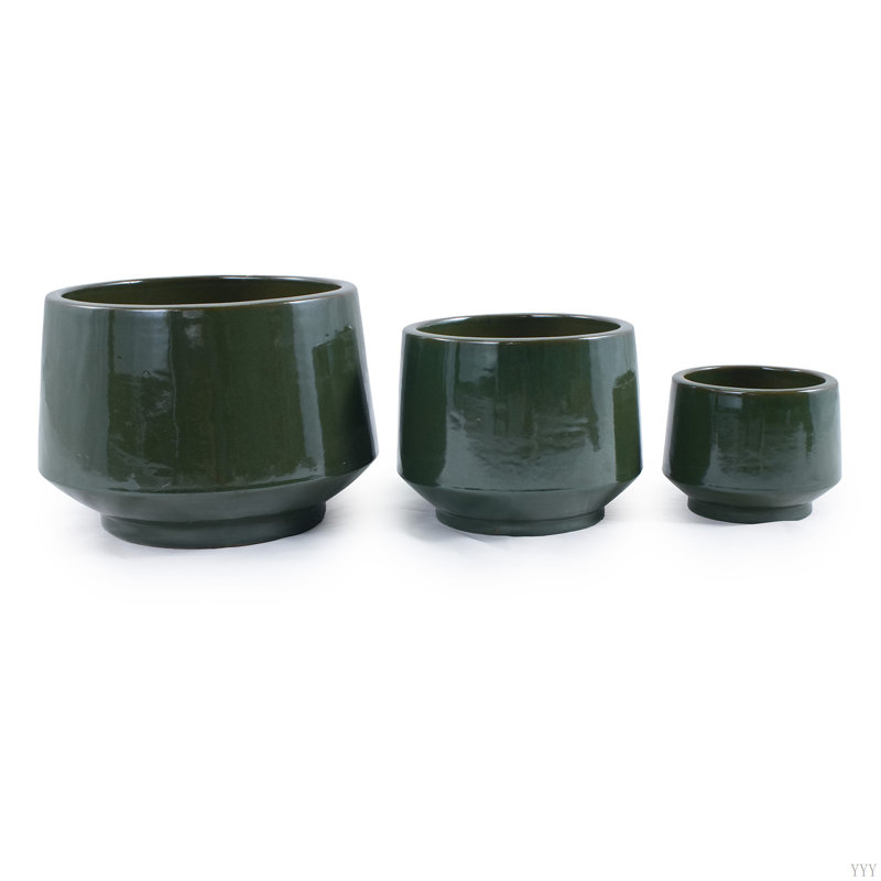 4 pots de fleurs en céramique, pot de fleurs moderne pour patio, jardin ou rebords de fenêtre, Vert antique