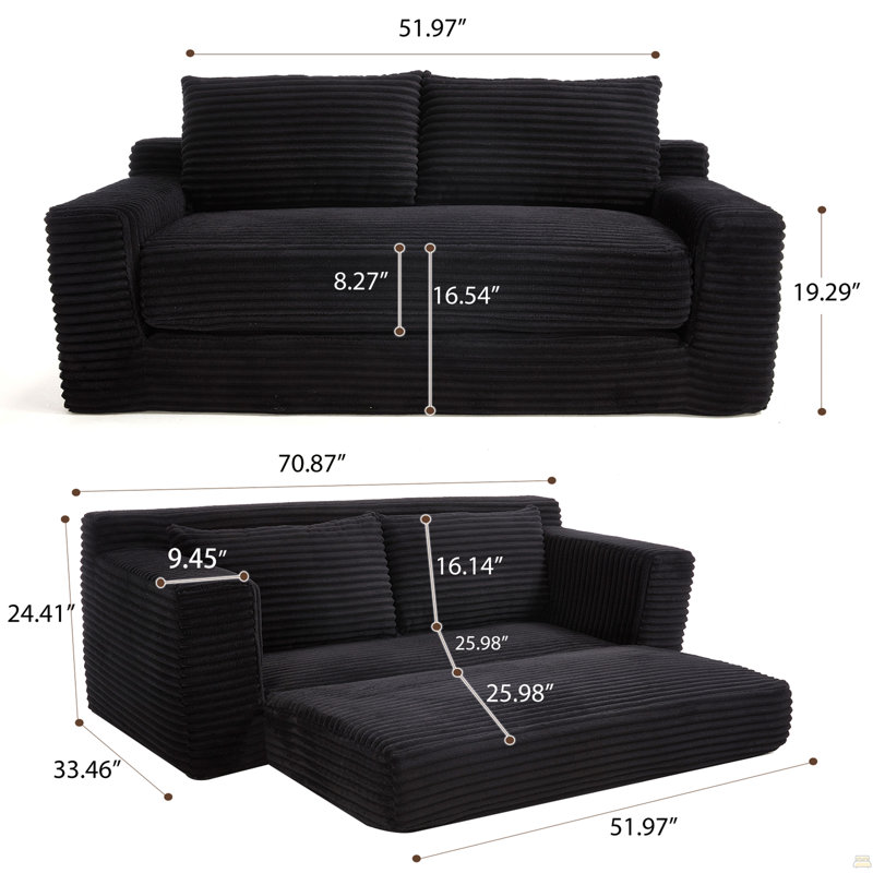 Causeuse avec mousse à mémoire de forme et structure en acier - sans assemblage, Noir