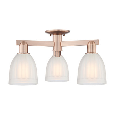 Arcadia - Brookfield - 3 Light 23" Semi-Flush Mount - Antique Copper Finish - White Shade