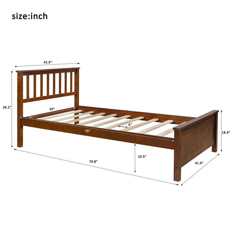 Cinda Twin Solid Wood Bed, Walnut