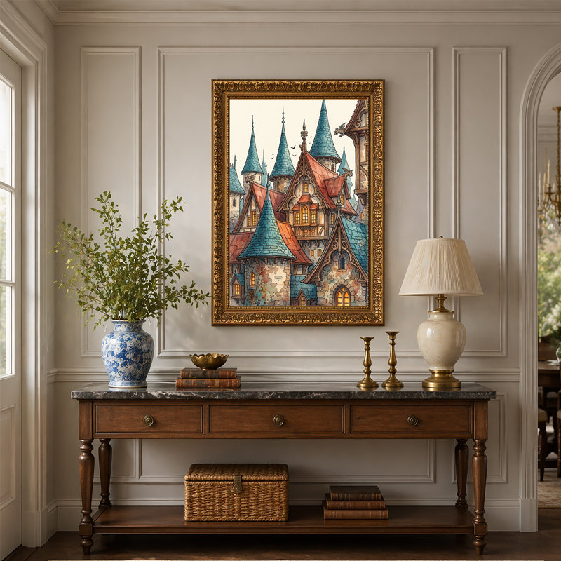 Art mural sur toile, château médiéval, H 24 po x l 16 po