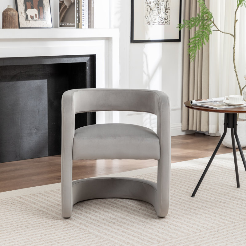 Modern Upholstered Barrel Chair, Gray Velvet