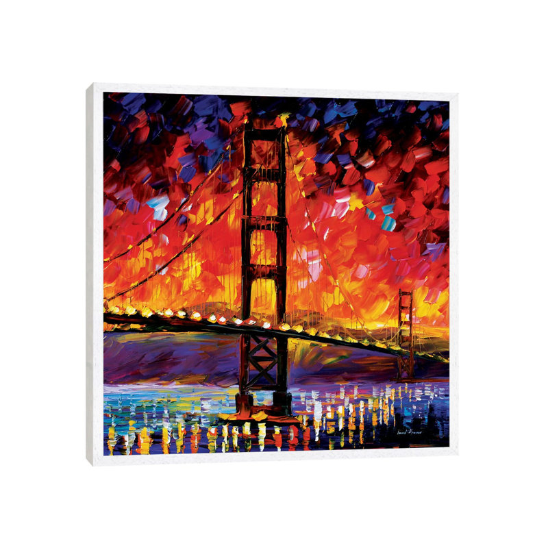 Golden Gate Bridge by Leonid Afremov - Painting on Canvas, 45.72 cm H x 45.72 cm W, White Framed Canvas