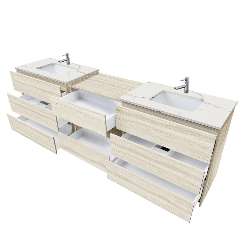 102'' Double Bathroom Vanity with Engineered Quartz Top, Calacatta White, Single, White