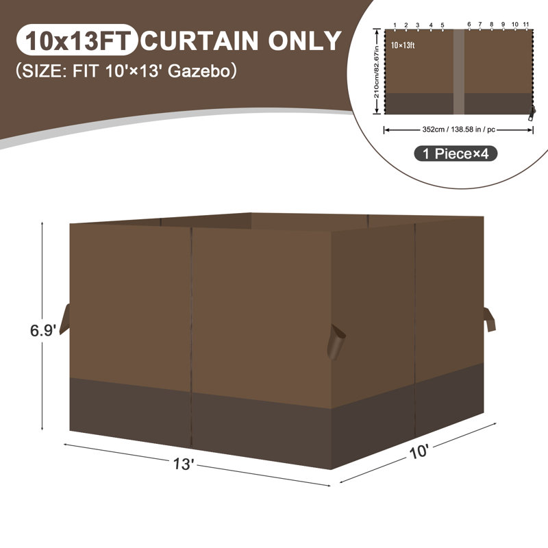 Paroi latérale en polyester pour pavillon de jardin Aoodor, Brun / café, 82.7" H x 120" W x 156" D