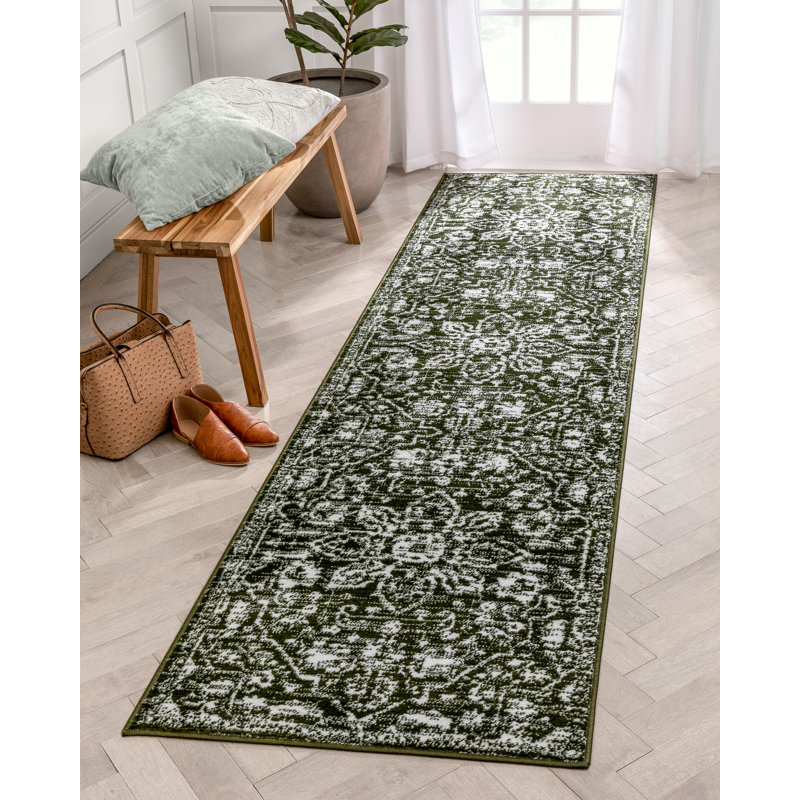 Dazzle Vintage Bohemian Floral Green Rug, Runner 2'7" x 9'10"