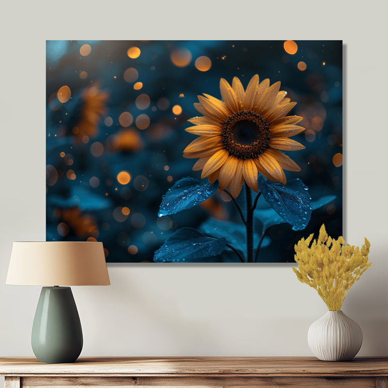 Décoration murale tournesol jaune bleu Nocture Nirvana, Toile tendue, H 24 po x l 32 po x P 1 po