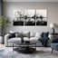 "Black and White", encre noire et blanche, ensemble de 3 toiles abstraites-131364624