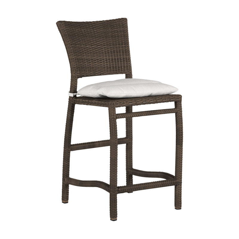 Skye 24" Patio Bar Stool with Cushion, Black Walnut, Dove Sunbrella® Linen, Welt