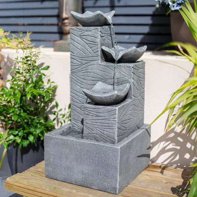 Cailley Easy Fountain Jackson Pours Grey Self-Contained Garden Water Features incl LEDs - L 36 cm x W 36 cm x H 73 cm Weather Resistant Fountain